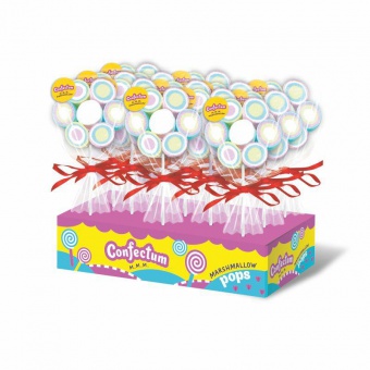 Зефир жевательный "Confectum Marshmallow pops" в форме цветочка, 28г  1 кор/3 бл/12 шт